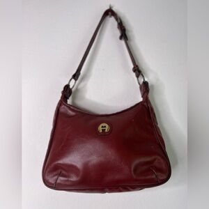 Vintage Etienne Aigner Deep Red/Burgundy Leather Shoulder Bag